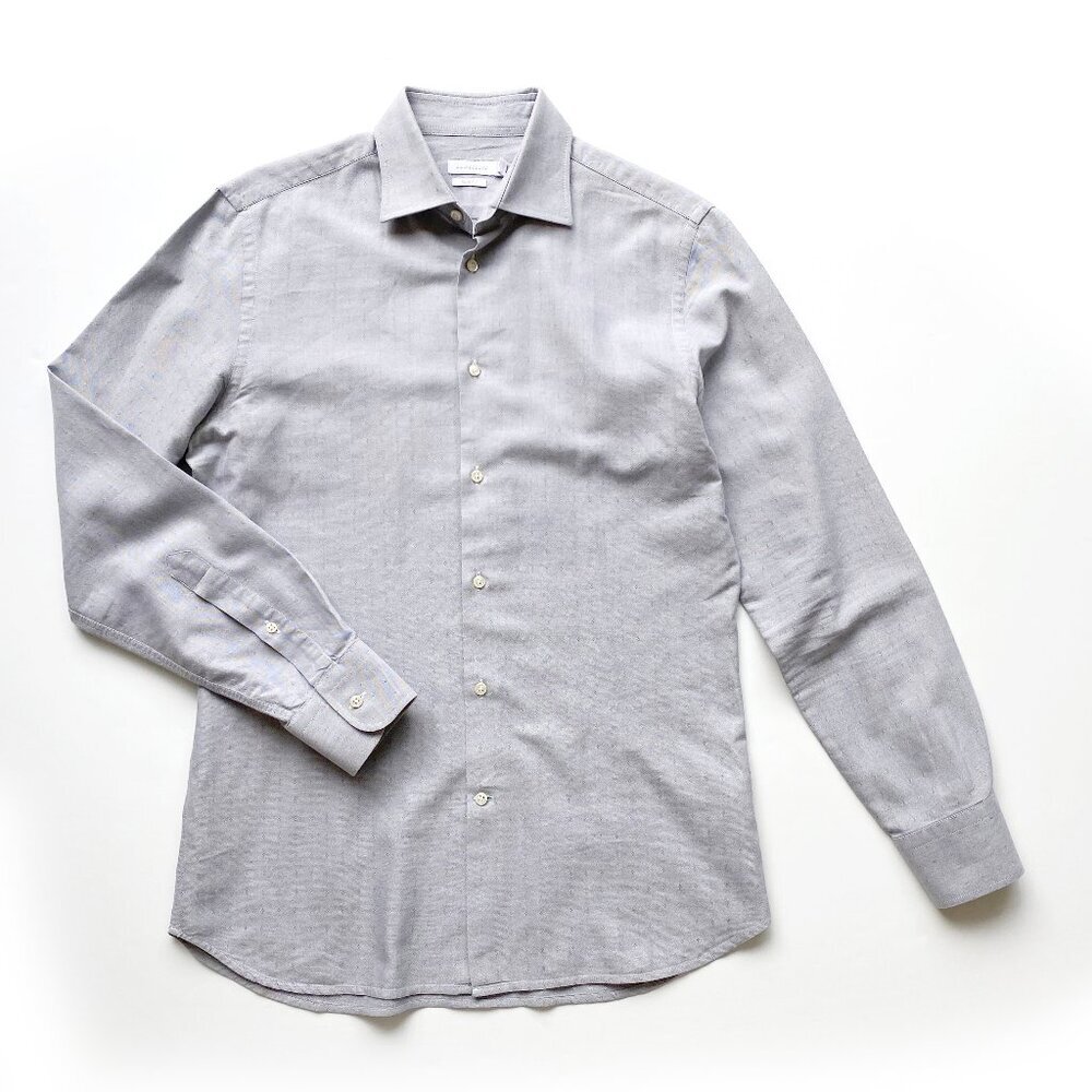 J. Lindeberg Mens Oxford Jacquard Button Up Shirt Slim Fit Size 40 / 15.75 Gray